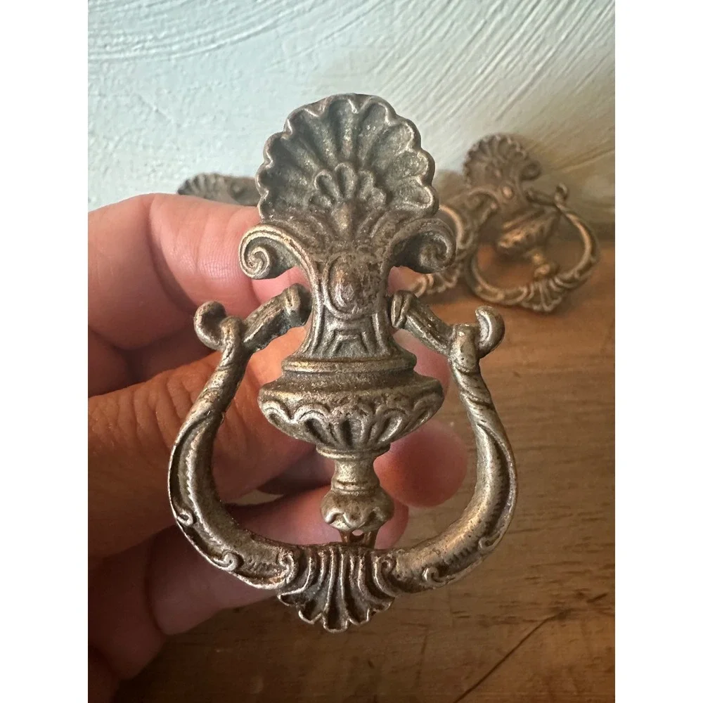 Antique Drop Ring Drawer Pulls Handle Furniture Hardware Cast Brass - Lot of 4